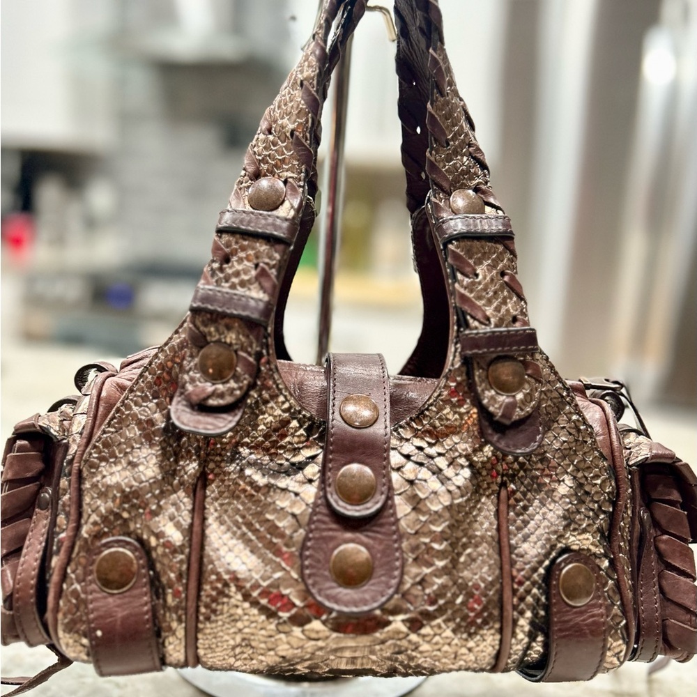 Chloe Authentic Bronze Metallic Python and Leather Silverado Bag